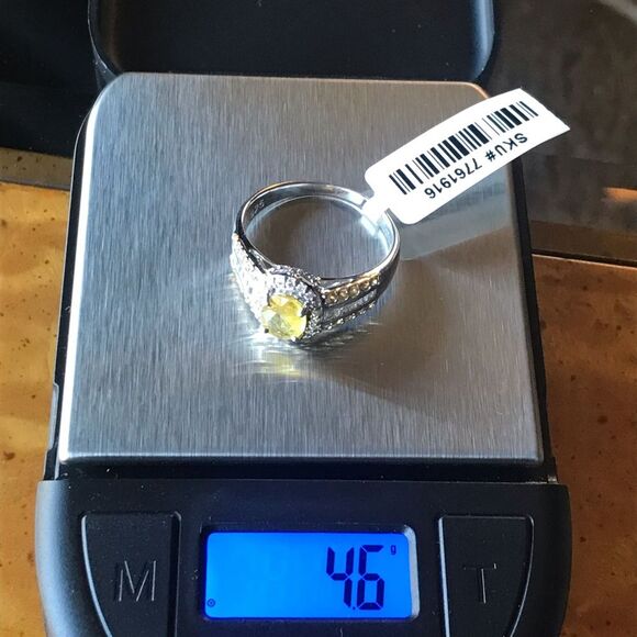 Natural Yellow Sapphire Sterling Silver Halo Ring Size 10 - Picture 7 of 10